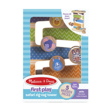 Load image into Gallery viewer, First Play Wooden Safari Zig-Zag Tower With 4 Rolling Pieces
