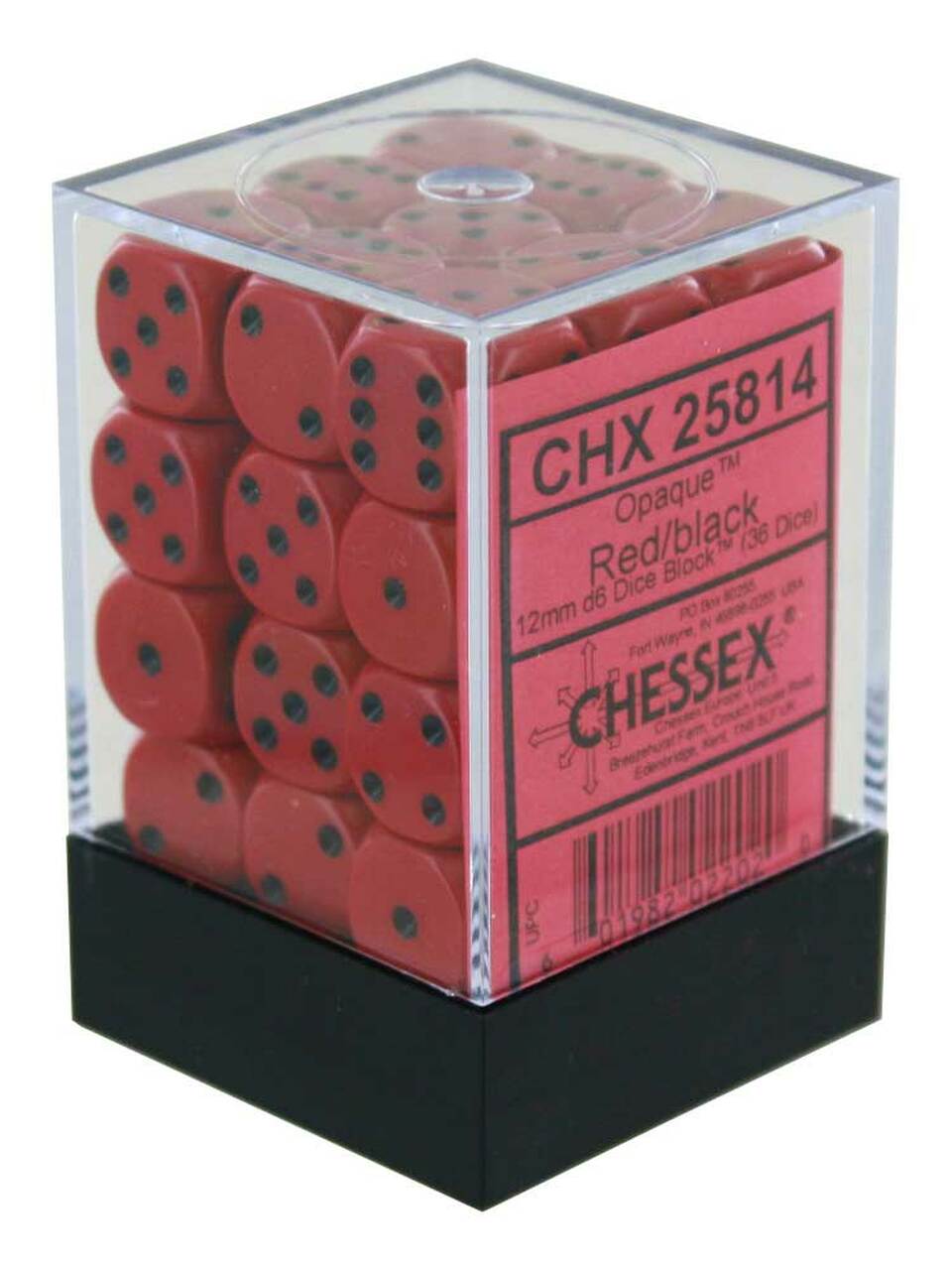 Opaque 12mm D6 Red/Black (36) Cube