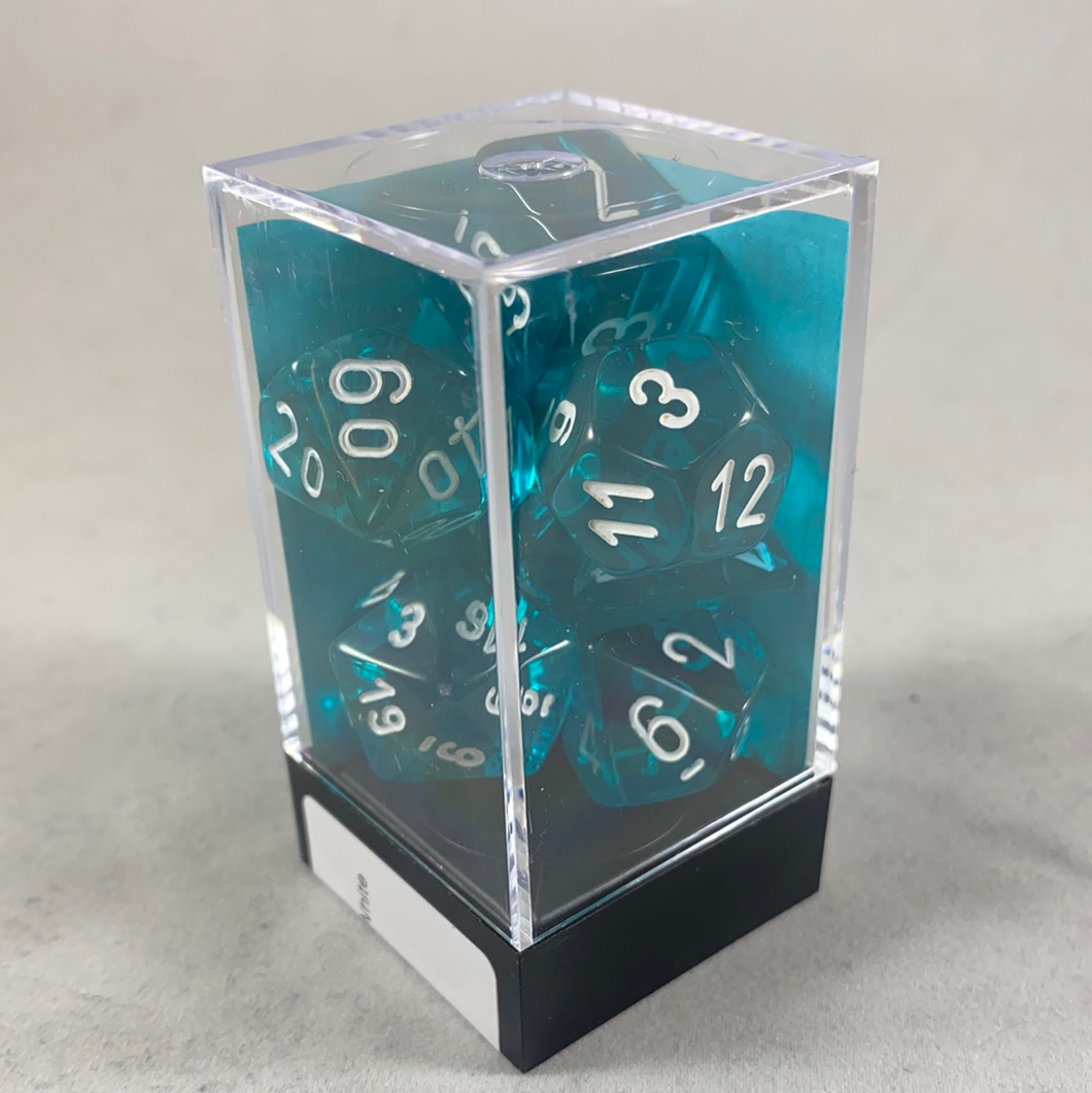 Chessex 7 Piece Dice Set  Teal/White
