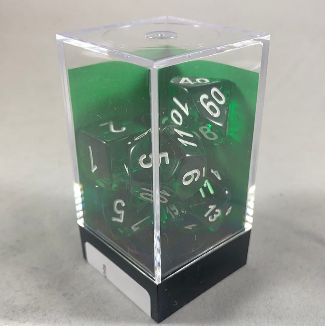 Chessex 7 Piece Dice Set  Poly Green/White